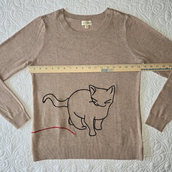 Maison Jules Heathered Mauve Pink Embroidered Cat Sweater in Misses size Medium - Picture 7 of 9